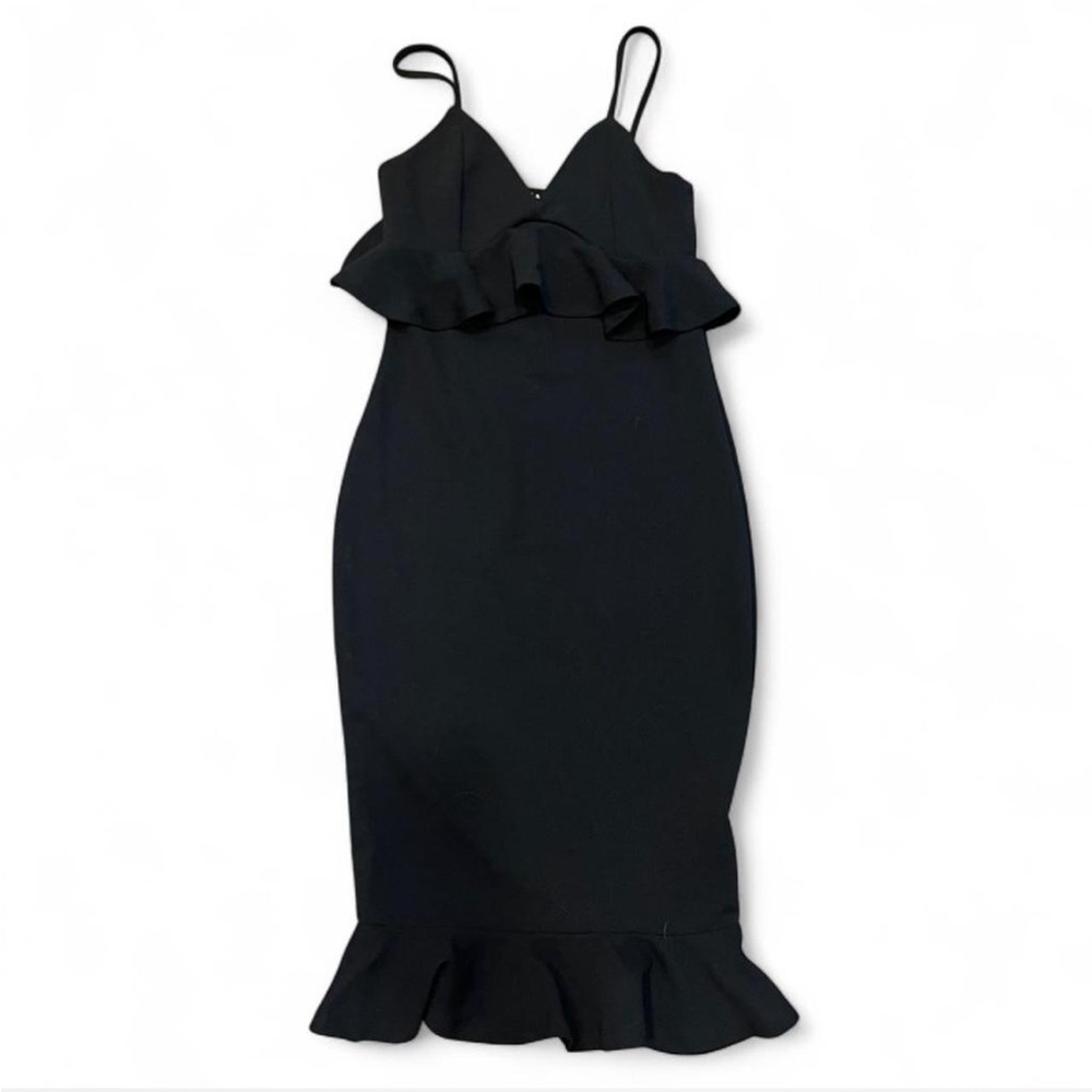 SHEIN Black Midi Dress with Ruffle Hem
